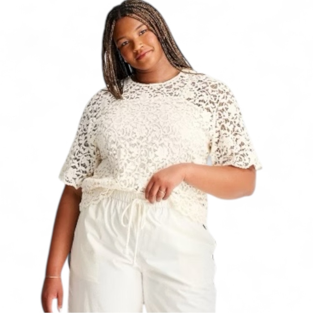 🌹Future Collective Short Sleeve Crochet Lace T-Shirt Size 2XL - Picture 3 of 5
